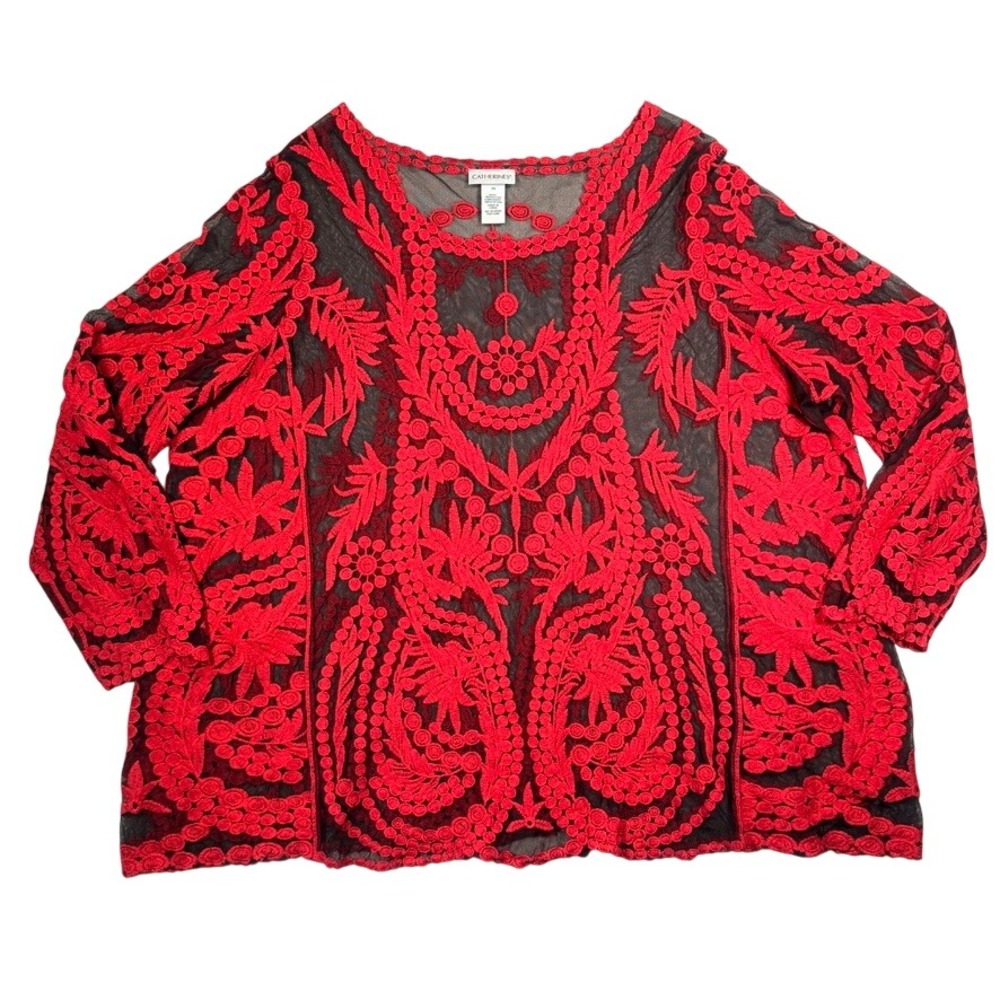 Catherines Embroidered Sheer Mesh Top 3X Boho Festival Lace Blouse